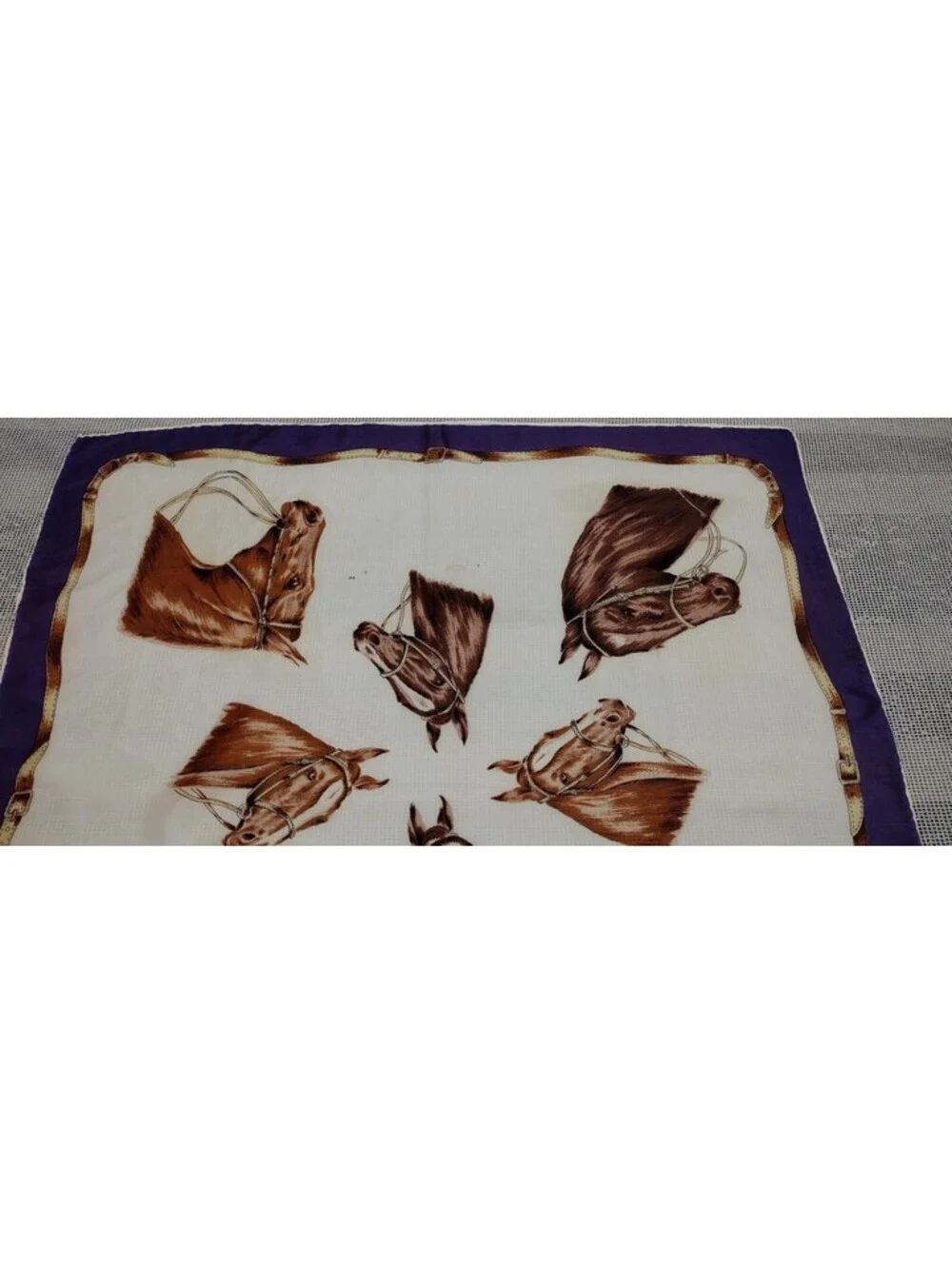 Vintage 40s 5os Horses Satin Brown Scarf Mens Country Chic Ranchwear Horse Faces